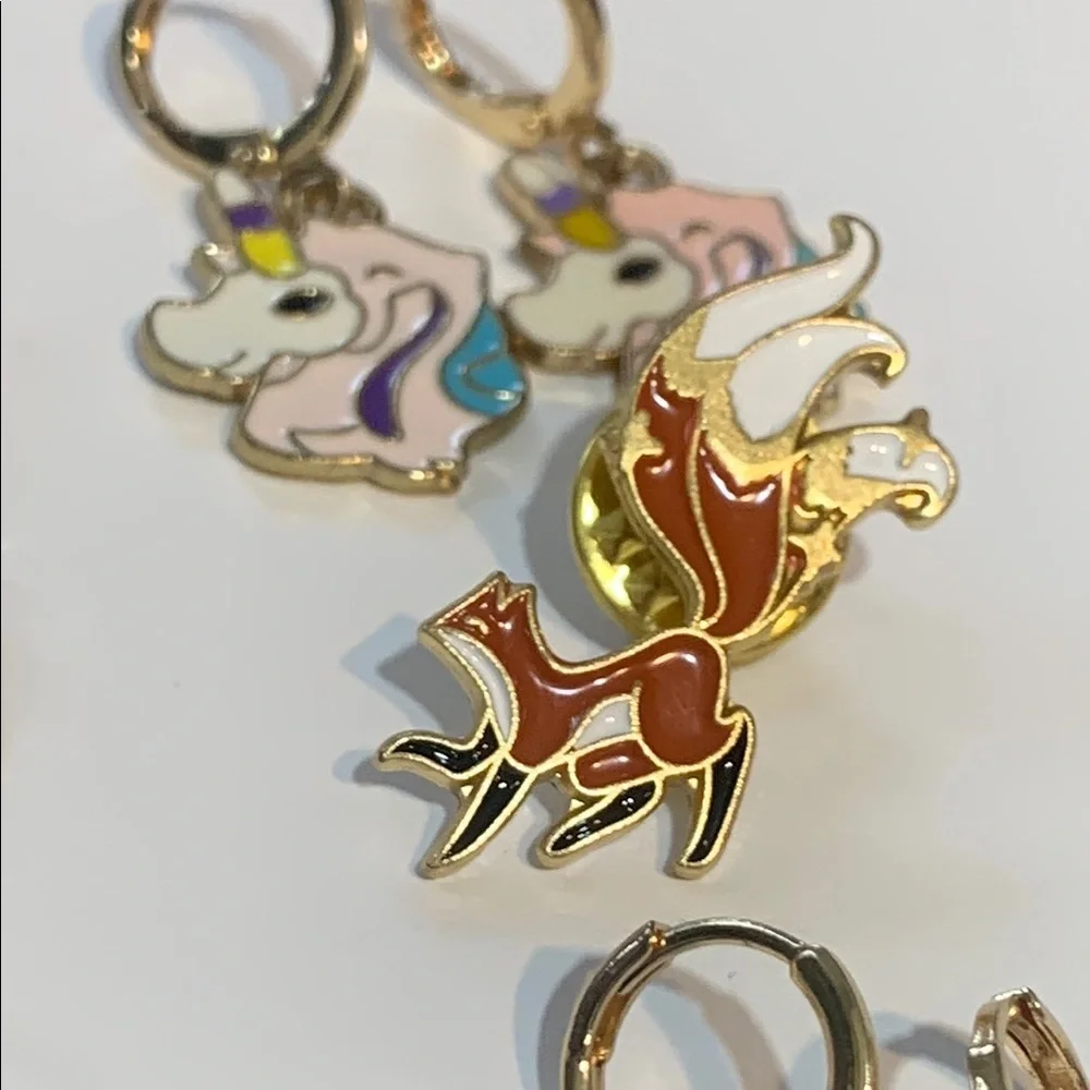Colorful Kids 5 pair Charm Earrings Set plus 3 tail pin
